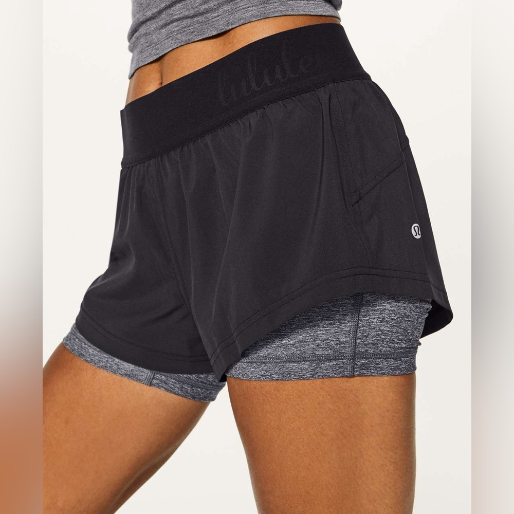 Lululemon Box it out (5”)Black 2-in-1 Athletic Running Shorts
